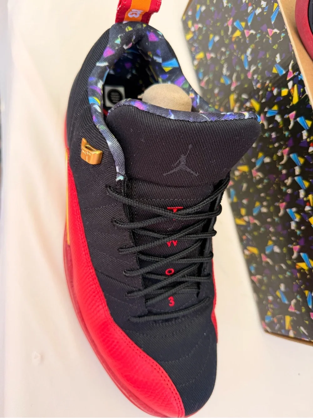 Air Jordan 12 Retro Low SE Super Bowl LV Black Varsity Red Gold Size 10.5